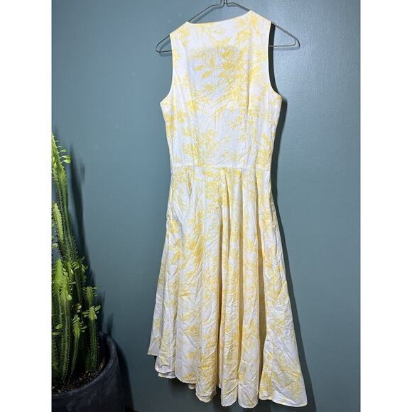 J. peterman Toile De Joey Sleeveless Yellow White Bird Novelty Bird Midi Dress 2 - Picture 5 of 9
